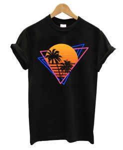 80s Retro Neon Synthwave Inspired Sunset and Palm Trees T-Shirt